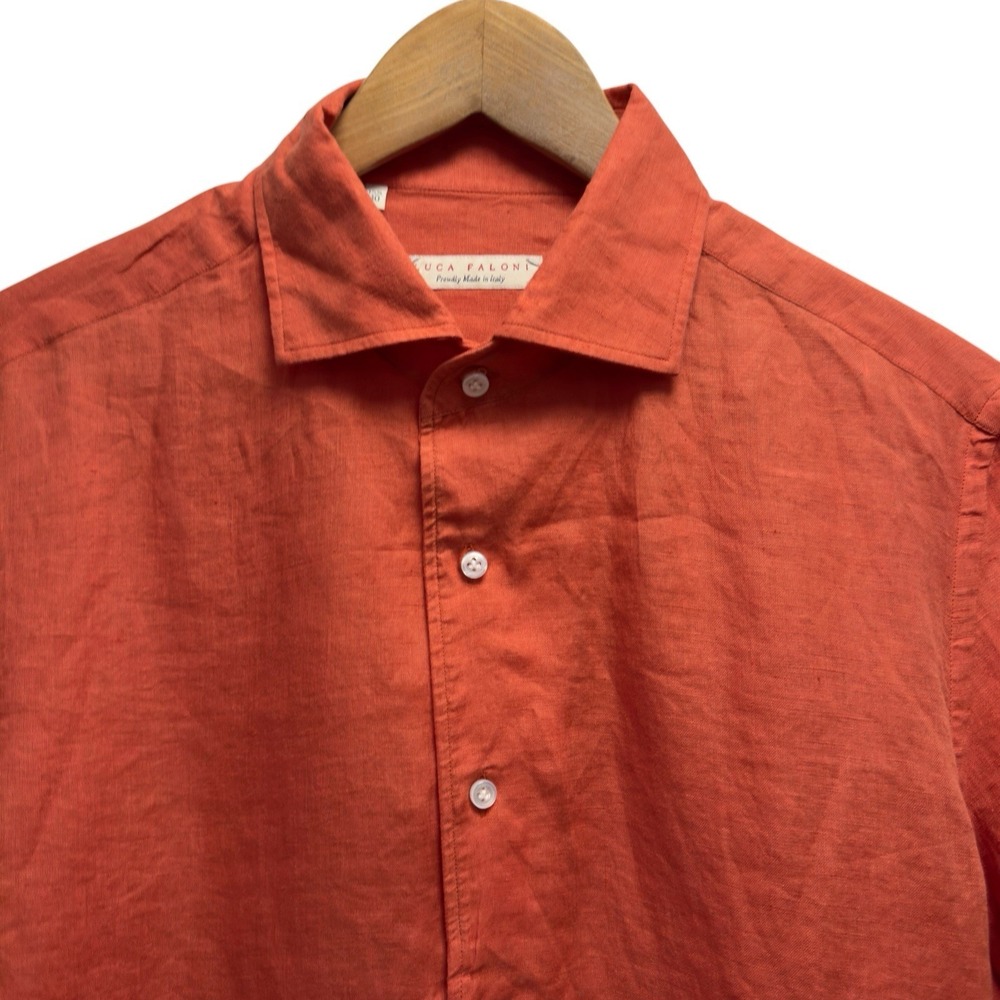 Luca Faloni Men's 15.75/40 Orange Linen Button Front Long Sleeve Shirt Italy euc